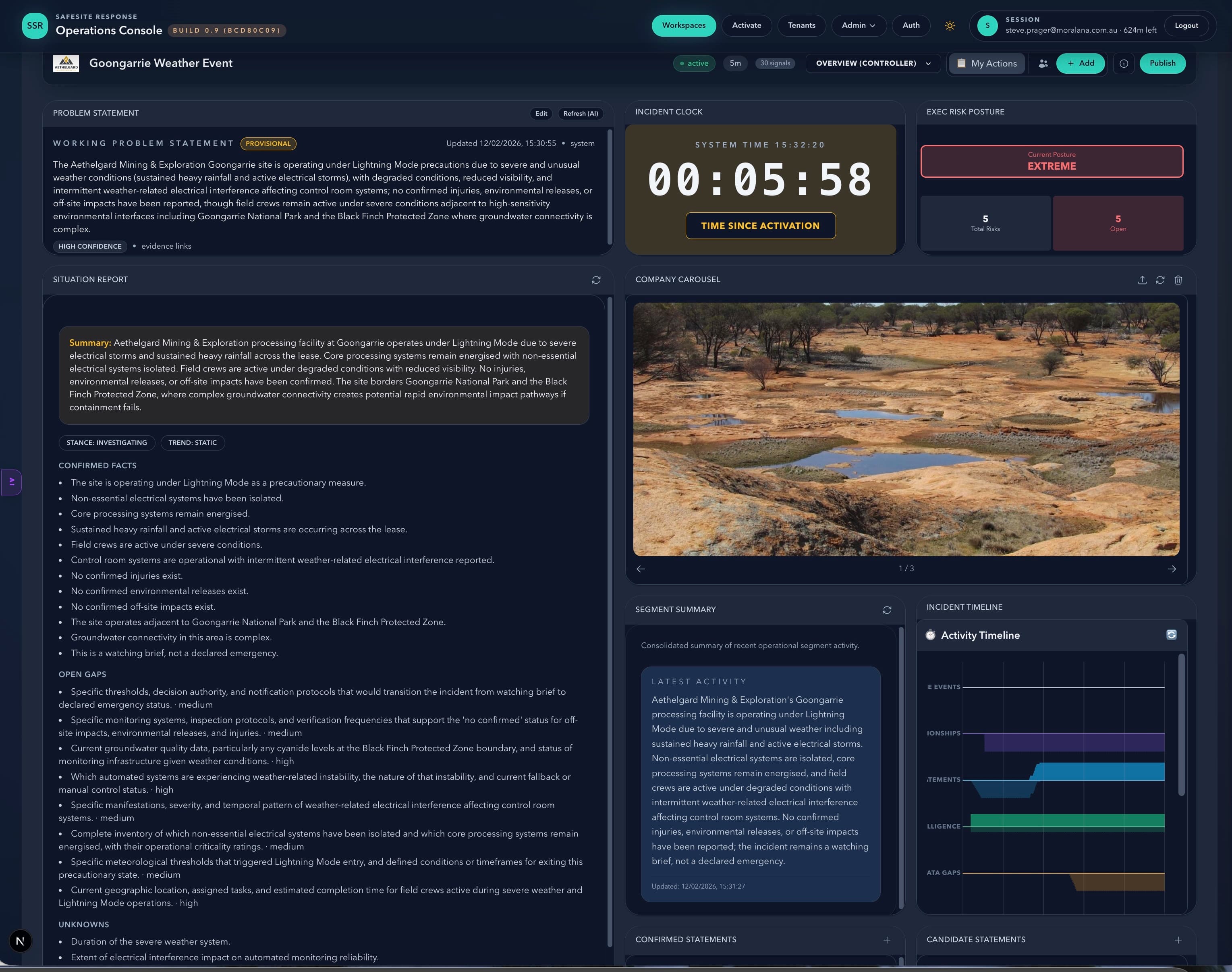 SafeSite Response — governed incident command dashboard